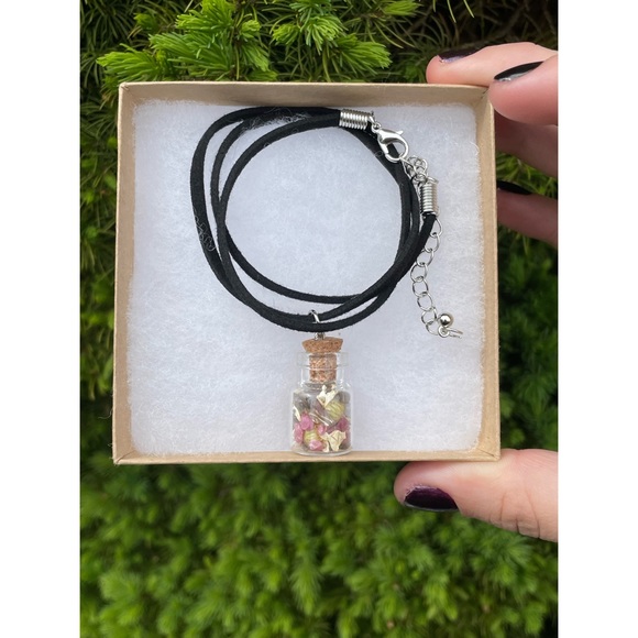 Chamomile + Smokey Quartz + Pink Tourmaline Bottle Necklace | Hand Crafted - Picture 4 of 4